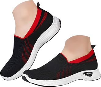 Generic Womens Walking Tennis Shoes Knit Slip On Breathable Lightweight Sneaker Outdoor Casual Breathable Knitting Woven Orthopedic Shoes Non-Slip Womens Arch