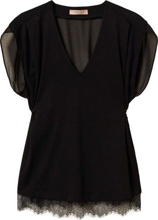 Twin-Set pleated lace top - Black