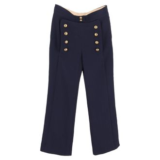 Chlo&eacute; Wide-Leg Sailor Pants in Navy Blue Wool