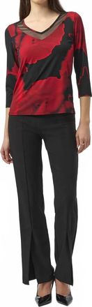 Joseph Ribkoff Abstract Print 3/4 Sleeves Fitted Top In Black/red