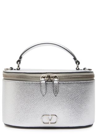 Valentino Garavani Vlogo Metallic Grained Leather Vanity Case bag - Silver - One Size