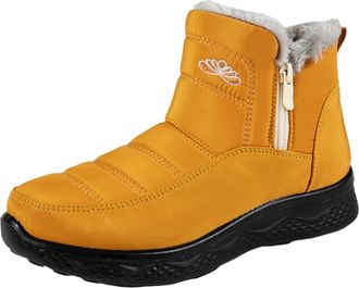 Generic Winter Boots for Women UK Warm Fur Lined Snow Boots Side Zipper Waterproof Non-Slip Lightweight Ankle Booties Comfortable Outdoor Walking Shoes(Yellow