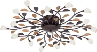 Loops Flush Ceiling Light Antique Brown Gold Shade White Glass Chalked Bulb G4 15x10W