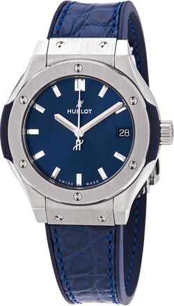 Hublot Classic Fusion Blue Dial Blue Leather Ladies Watch 581.NX.7170.LR