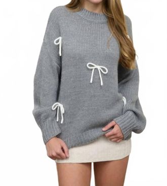 Blu Pepper Bow Long Sleeve Pullover Sweater In Grey