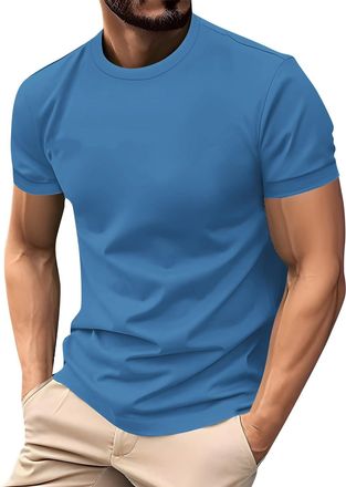 Generic Mens Casual Short Sleeve T-Shirt Summer Basic Crew Neck Stretch Tee Shirt Classic Slim Fit Lightweight Oversized Pullover Tops Shirts Sports Performan