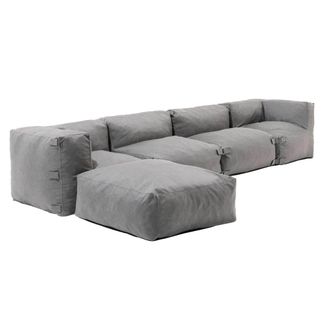 Oviala Sof&aacute; de esquina modular, 2 sillones, 2 &aacute;ngulos y 1 puff gris