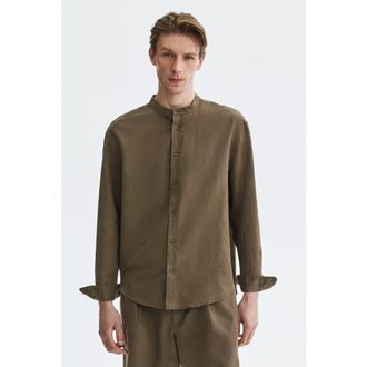 H&M Relaxed-fit linen-blend shirt in Khaki Green at Nordstrom, Size Xx-Large