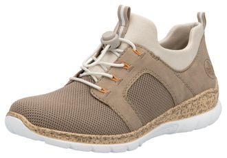 Rieker Slip-On Sneaker RIEKER, Damen, Gr. 36, braun (camelfarben, creme), Nubuklederimitat, Textil, Schuhe Slip-On Sneaker, Schlupfschuh, Halbschuh, Slipper,