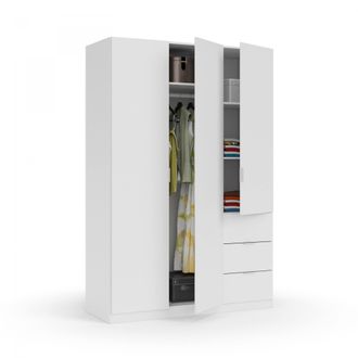 Dmora Guardarropa Fullerton, Armario Dormitorio Con 3 Puertas Y 3 Cajones, Mueble Con 3 Baldas Y Barra Perchero, Cm 135x52h200, Blanco, Con Embalaje Reforza