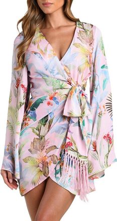 L'agence Colorful Palms Long Sleeve Cover-Up Dress in Pink Multi at Nordstrom, Size X-Small
