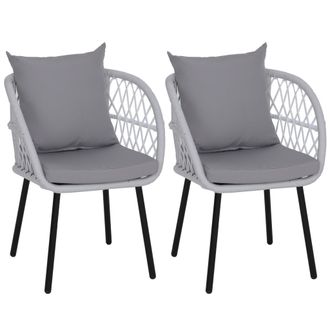 Hhg [nunca Usado] Juego De 2 Sillas De Jard&iacute;n Hhg-393, Sillones De Jard&iacute;n Con Reposabrazos, Estructura De Aluminio Con Trenzado De Cuerda Rope, Estructura