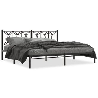 Berkfield Home Metal Bed Frame without Mattress with Headboard Black 193x203cm | Size: 193x203 cm