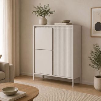Dmora Aparador Hatolaro, Mueble 5 Estantes, Puertas Abatibles, 3 Puertas, 104x40x123h Cm Beige