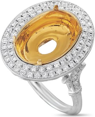 Luxury Bazaar 18K White Gold 0.59ct Diamond Oval Halo Mounting Ring MF01-082026
