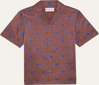 Frescobol Carioca Mens Silk Sol-Printed Short-Sleeve Camp Shirt