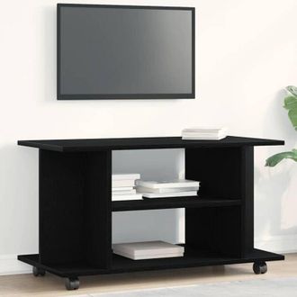 vidaXL Vidaxl - Mobile tv Ruote Rovere Nero 80x40x45cm Legno Multistrato