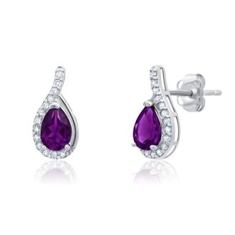 MAX + STONE 14k Yellow or White Gold Gemstone Pear Shape Drop Stud with Diamonds Accents