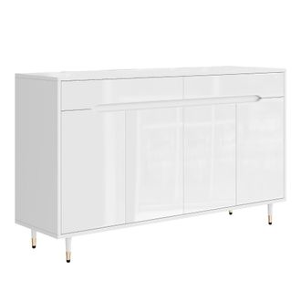 Urban Meuble Aparador lacado blanco brillo con patas doradas, 4 puertas y 2 cajones