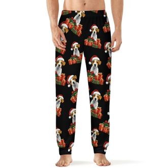 Generic Cute Jack Russell Santa Hat Mens Pajama Pants Soft Loungewear Bottoms Lightweight Sleepwear