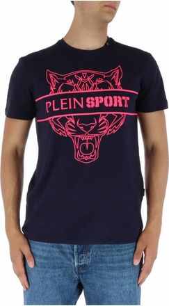 Plein Sport Blauw Print Korte Mouw T-shirt - Heren - Sportshirts - Blauw - S - Katoen - Fitness