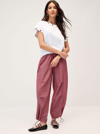 Twik Womens Checkered poplin barrel-leg pant