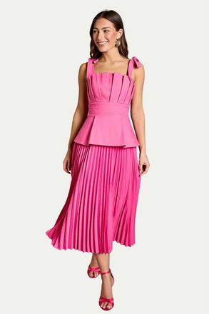 Coast Bow Shoulder Peplum Midi Dress in Pink at Nordstrom, Size 14