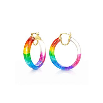 Gold & Honey Womens Tie Dye Lucite Small Hoops In Rainbow