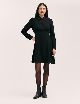 Finery Sabine Long Sleeve Collared Short Dress in Black at Nordstrom, Size 18