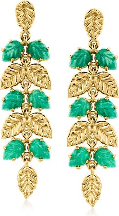 Ross-Simons Emerald Leaf Drop Earrings in 18kt Gold Over Sterling