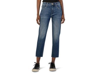 Kut from the Kloth Rachael High-Rise Fab Ab Mom Raw Hem In Explore Womens Jeans Explore : 00, Cotton/Denim/Polyester