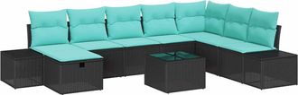 vidaXL Conjunto De Sof&aacute; De Jard&iacute;n 9 Uds. Negro Rat&aacute;n Sint&eacute;tico Vidaxl