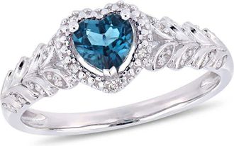 Amour 1/2 CT TGW London-blue Topaz and Diamond Halo Heart Ring In 10K White Gold