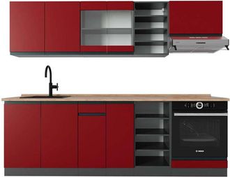 Vicco Mueble De Cocina R-line, Rojo/antracita, 240 Cm, Et Roble