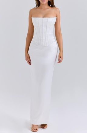 House of CB Strapless Corset Column Dress in Ivory at Nordstrom, Size X-Small