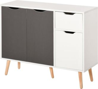 HOMCOM Homcom - Aparador Moderno Aparador Para Sal&oacute;n Con 3 Puertas Y Caj&oacute;n Mueble Auxiliar Para Sal&oacute;n Cocina Dormitorio 90x30x72 Cm Blanco Y Gris