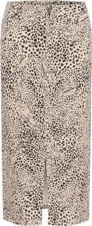 Kaffe Luipaardprint hoge taille rok - Dames - Midirokken - Veelkleurig - 2XL - Katoen - Rokken