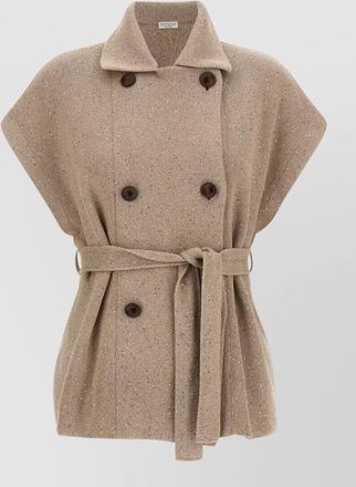 Brunello Cucinelli diamante knit vest belted waist collar