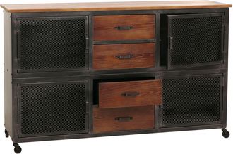 Hhg Cassettiera Credenza Hhg 480, Con Ruote 4 Cassetti, 3d Industriale Retr&ograve; Metallo Legno 90x150x40cm, Nero, Marrone
