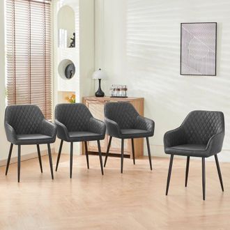 Ainpecca Dining Chairs 4pcs Faux Leather Kitchen Chairs Upholstered Seat with Backrest and Armrest Office chair, Grey