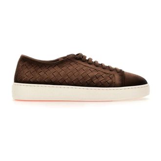 Santoni Sneakers, male, Brown, Size: 8 1/2 US Woven Suede Sneaker