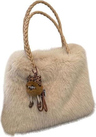 Generic Faux plush bag womens autumn and winter hand-to-shoulder crossbody bag(white)