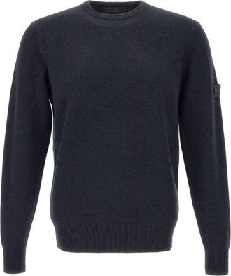 Peuterey Solid Blue Sweater With Round Neckline