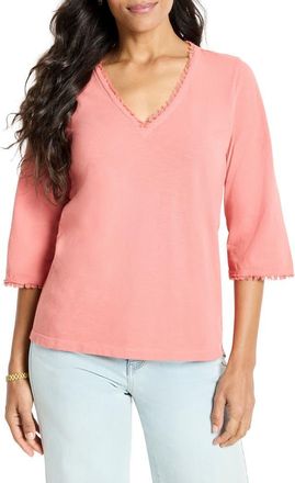 Nic+Zoe Fringe Trim Cotton T-Shirt in Red Clay at Nordstrom, Size Xx-Large