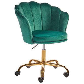 Beliani Silla De Oficina De Terciopelo Verde Dorado Negro Giratorio Base Monticello Ii