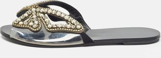 Sophia Webster Black Leather And Pvc Madame Butterfly Slide Flats