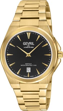 Gevril Group Mens Montauk Mens316L Stainless Steel IPYG Case, Black Dial, 316L Bracelet Watch - Gold - One Size