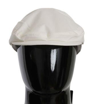 Dolce & Gabbana Mannen Wit Katoen Stretch Logo Newsboy Hoed Cap