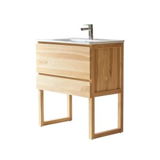 Tikamoon Mueble de ba&ntilde;o de teca maciza y cer&aacute;mica de 80 cm