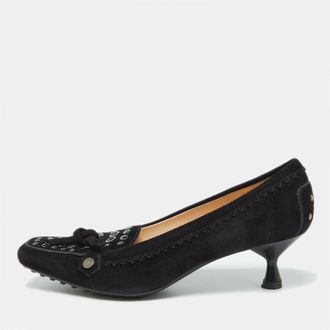 Tod's Tods Black Suede Studded Kitten Heel Loafer Pumps